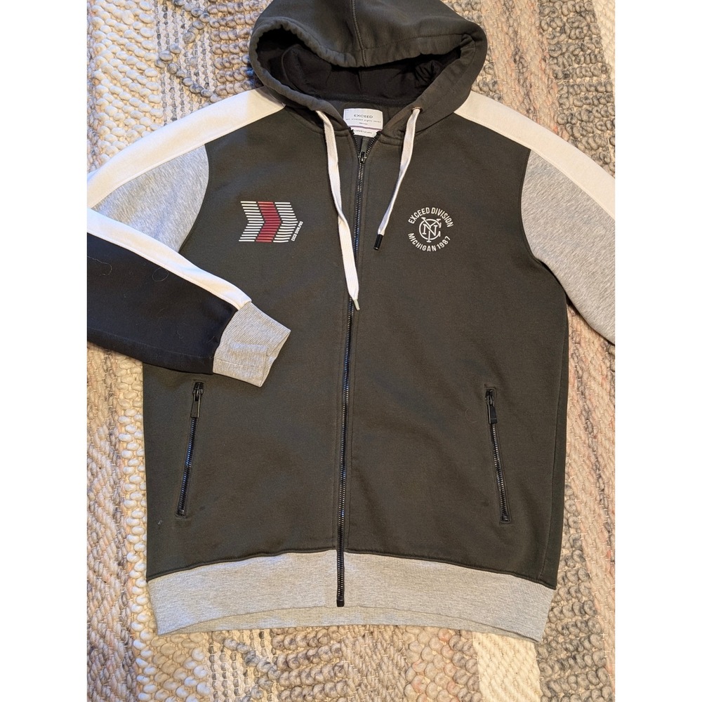 Exceed Division Michigan Full Zip Hoodie Olive Green Grey Black Mens Large